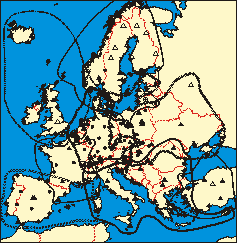 Picture shows a map of EUVN subnetworks of the Analysis Centers  Picture shows a map of EUVN subnetworks of the Analysis Centers